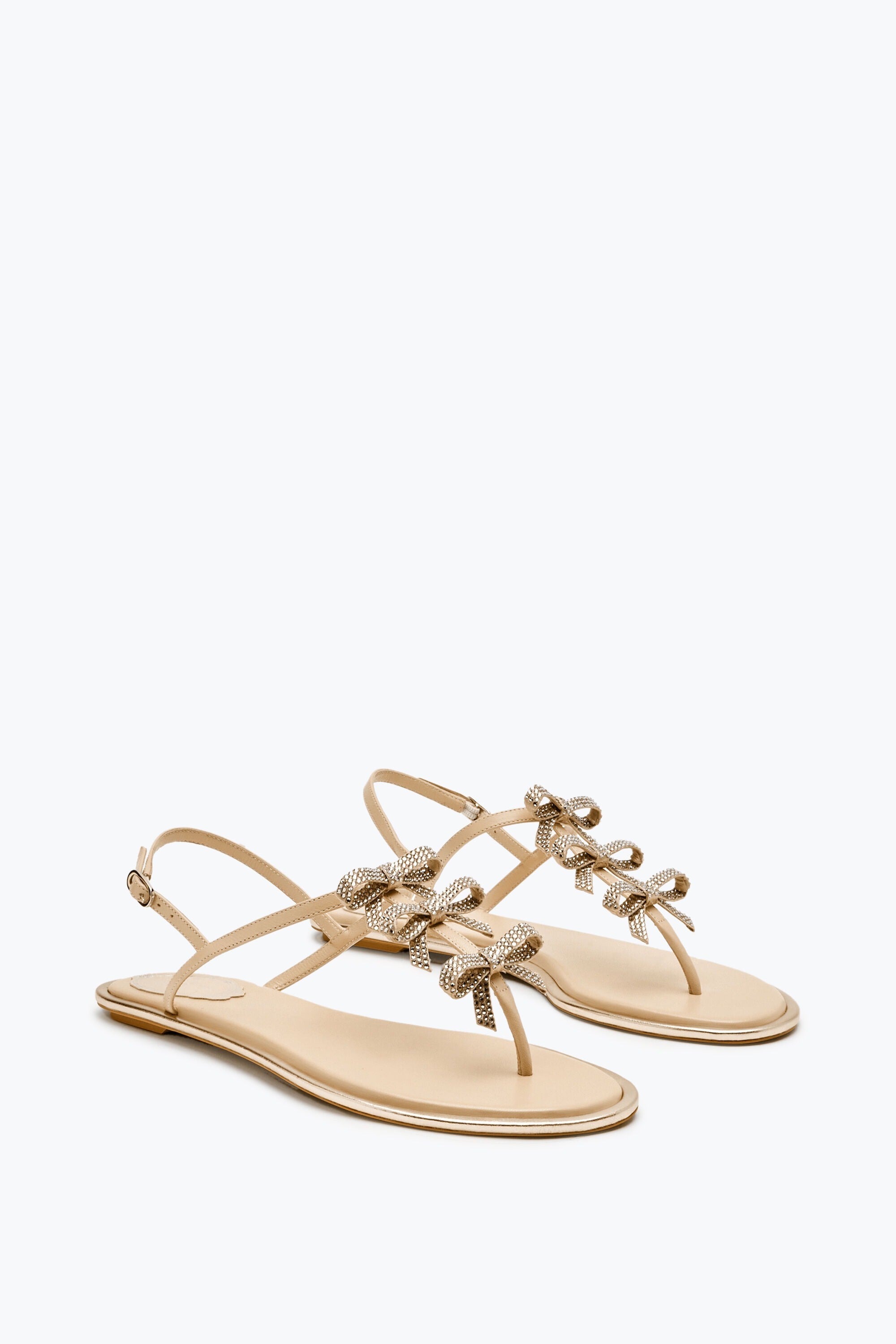 Sandales plates Diana à strass en cuir - Beige & Shadow