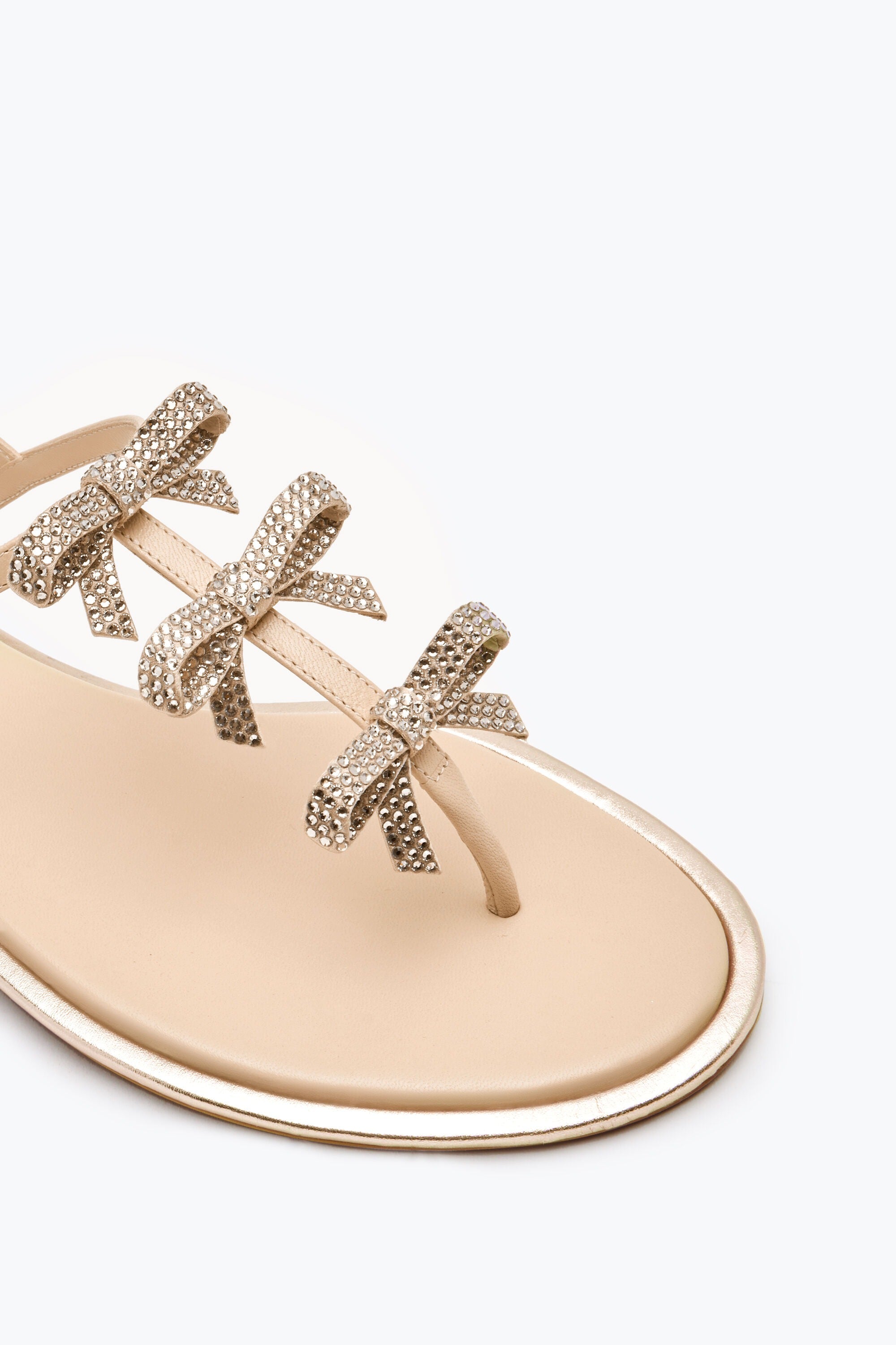 Sandales plates Diana à strass en cuir - Beige & Shadow