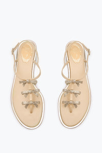 Sandales plates Diana à strass en cuir - Beige & Shadow