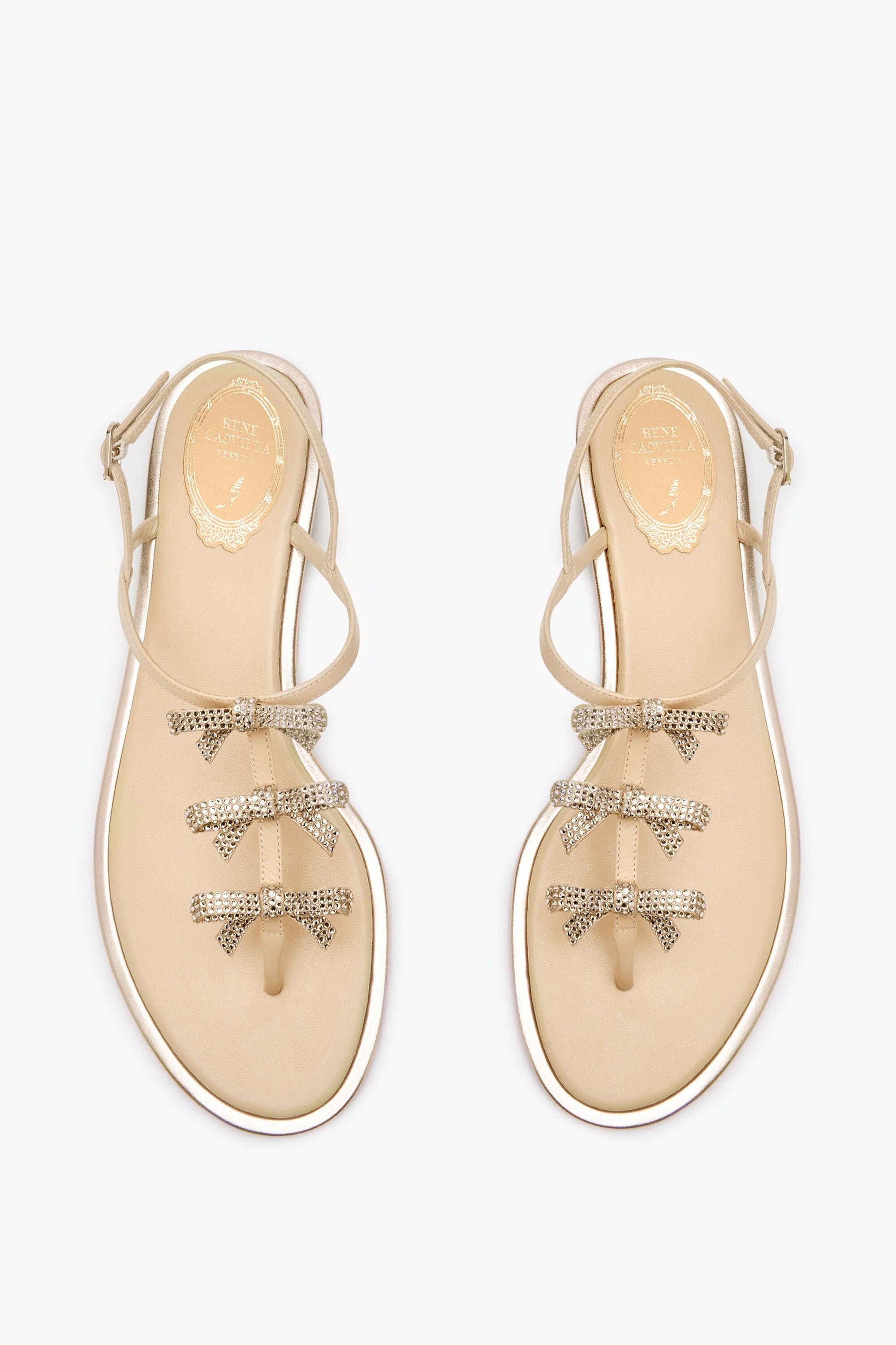 Sandales plates Diana à strass en cuir - Beige & Shadow