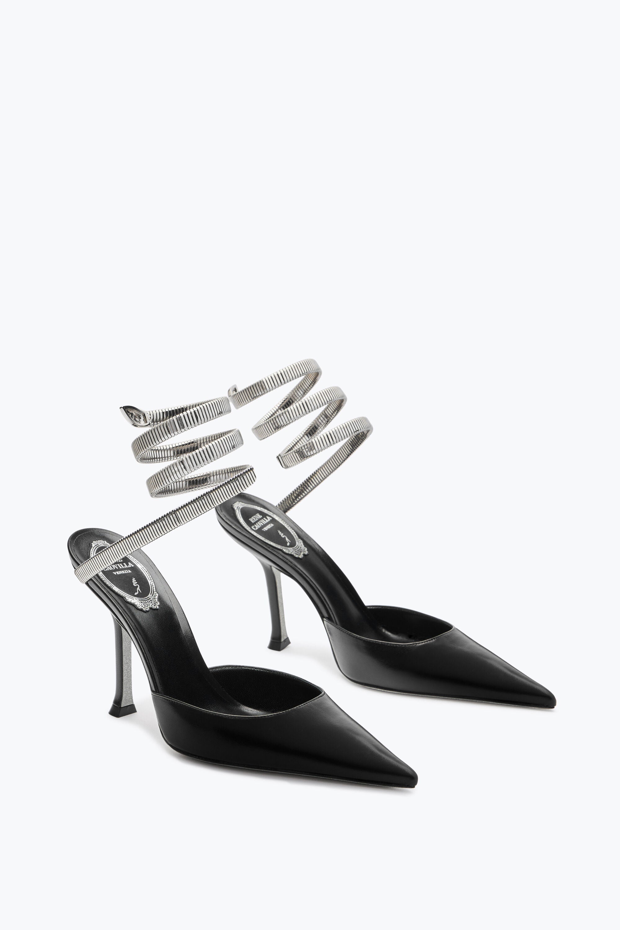 Slingbacks Cleopatra 105 en cuir - Nero & Silver