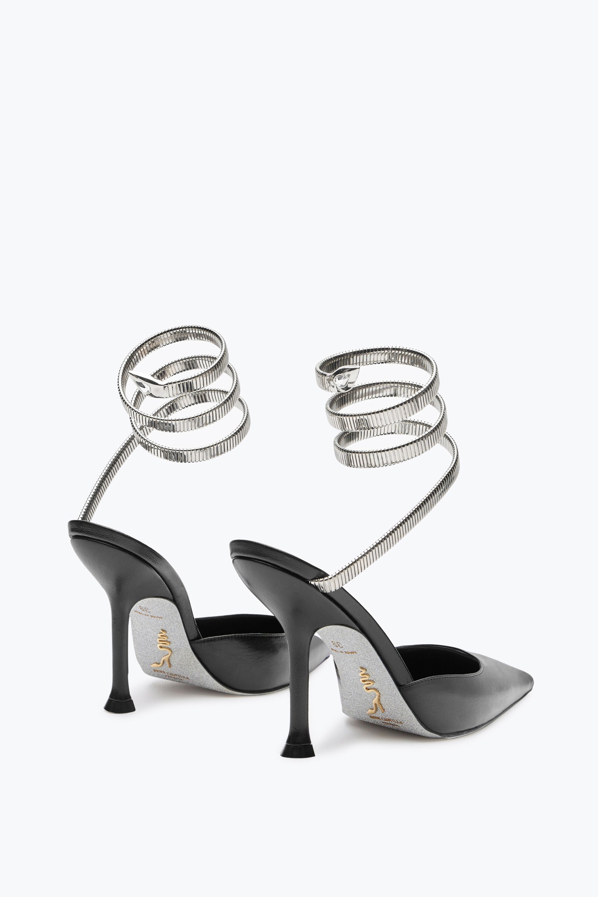 Slingbacks Cleopatra 105 en cuir - Nero & Silver
