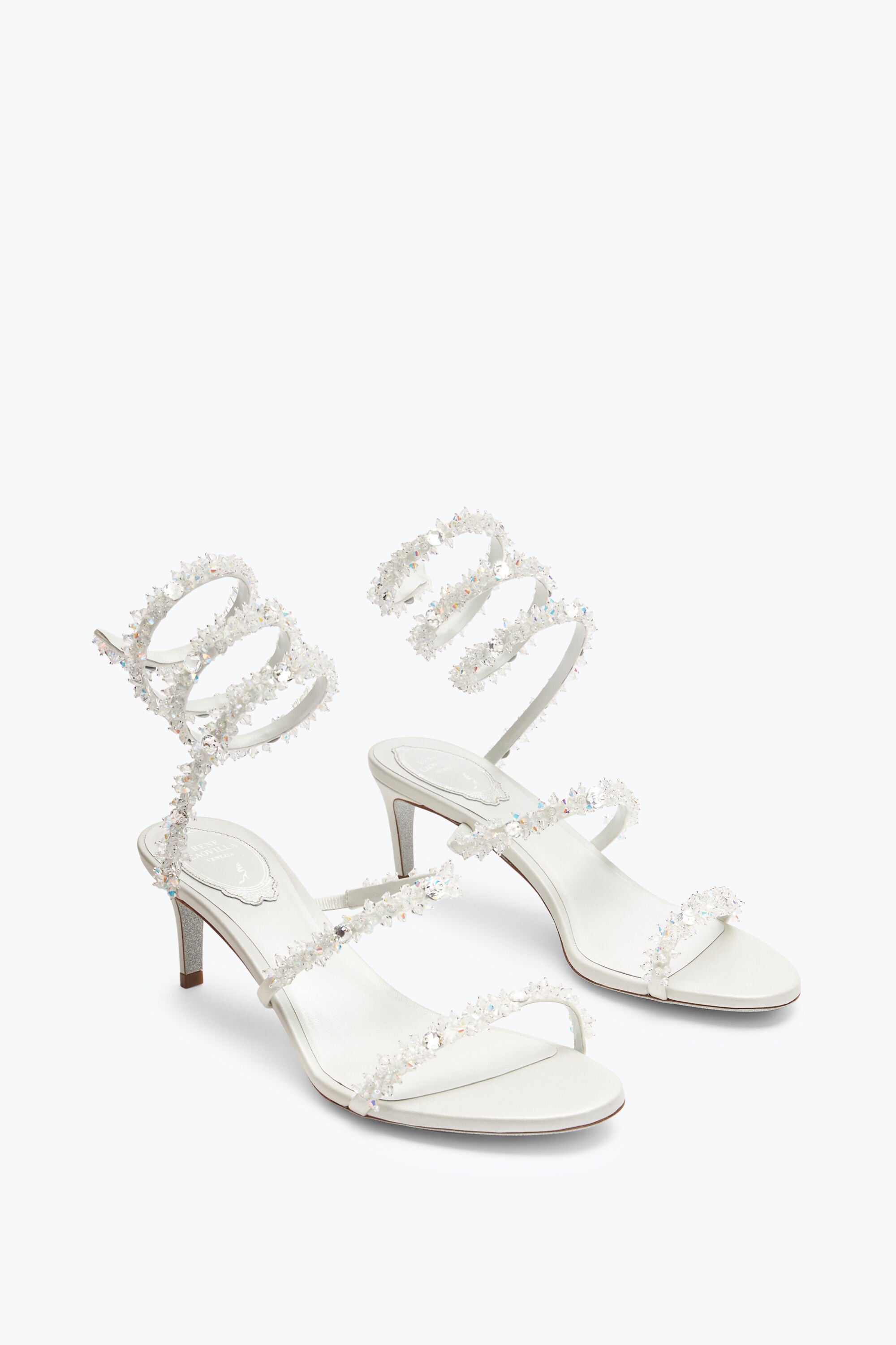 Sandales à talons Cinderella Cleo 60 en satin - Bianco & Crystal