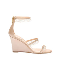 Chandelier 80 satin rhinestone wedge sandals - Nude & Silk