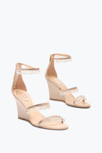 Chandelier 80 satin rhinestone wedge sandals - Nude & Silk