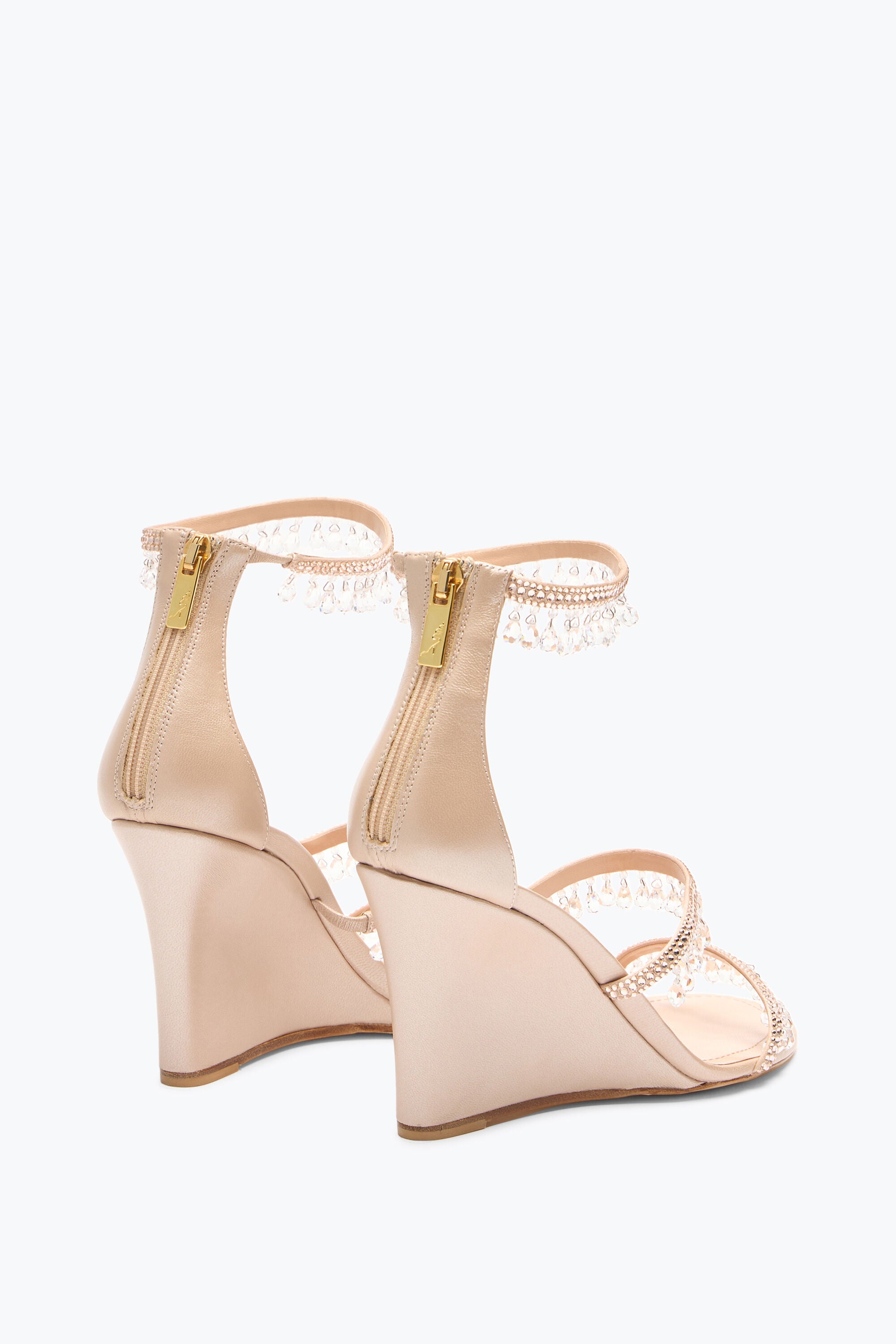 Chandelier 80 satin rhinestone wedge sandals - Nude & Silk