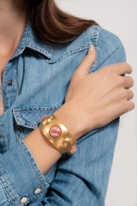 Cuff Curve gilded in fine gold and Rhodochrosite - Pink