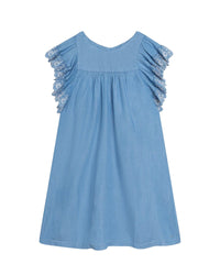 Robe larges manches brodées avec C - Denim Light