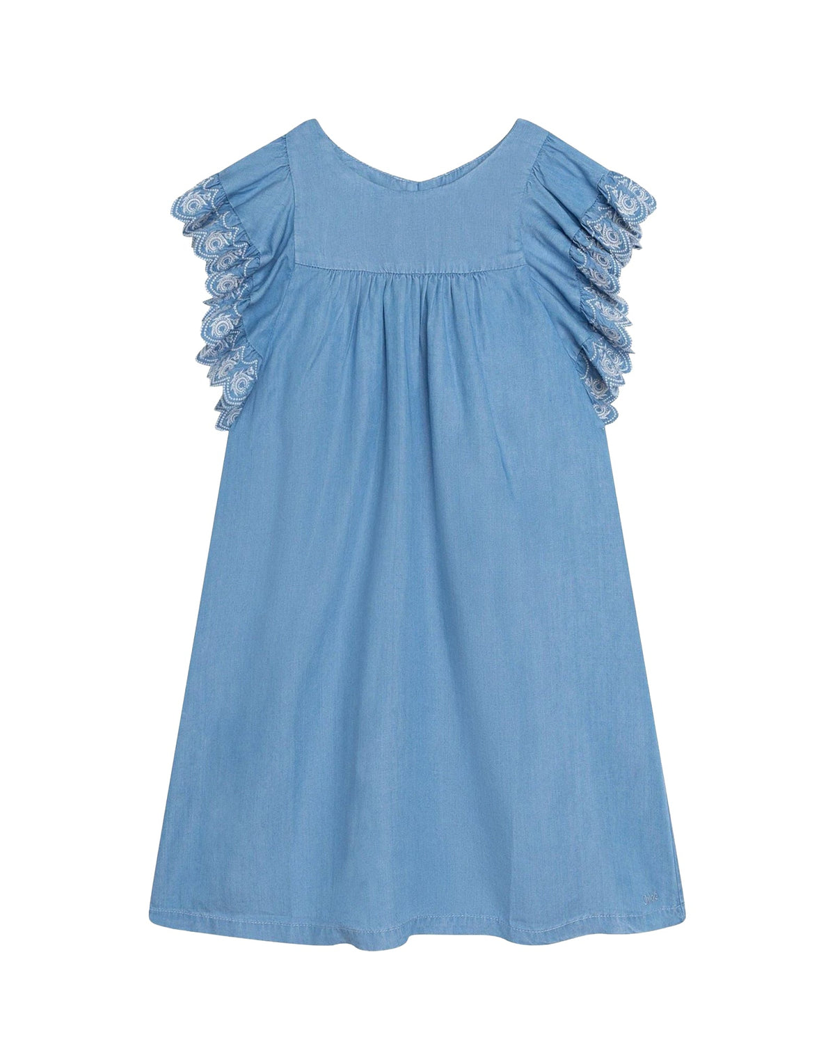 Robe larges manches brodées avec C - Denim Light