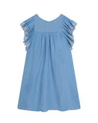 Large dress with embroidered sleeves and signature "C" - Denim Light