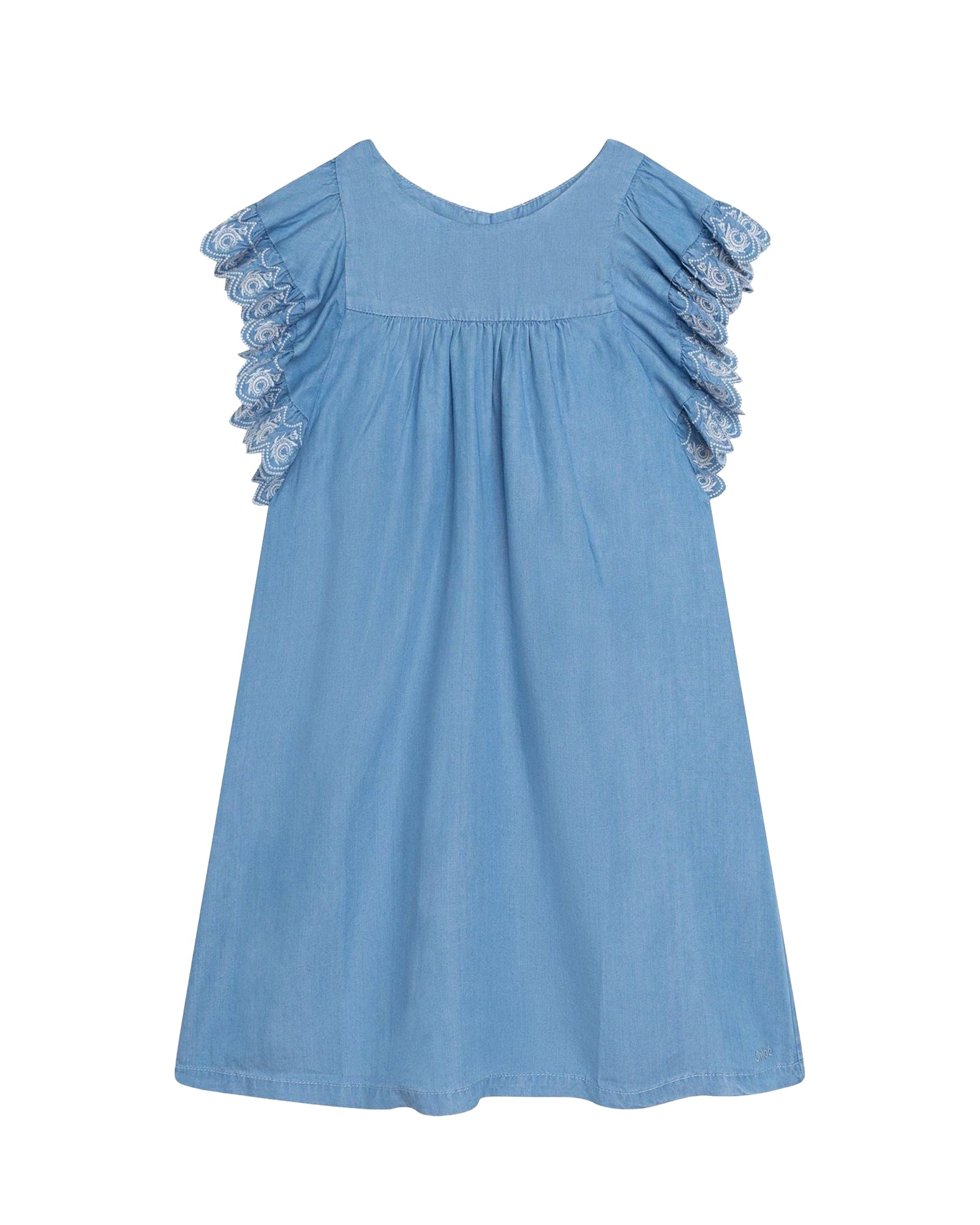 Large dress with embroidered sleeves and signature "C" - Denim Light