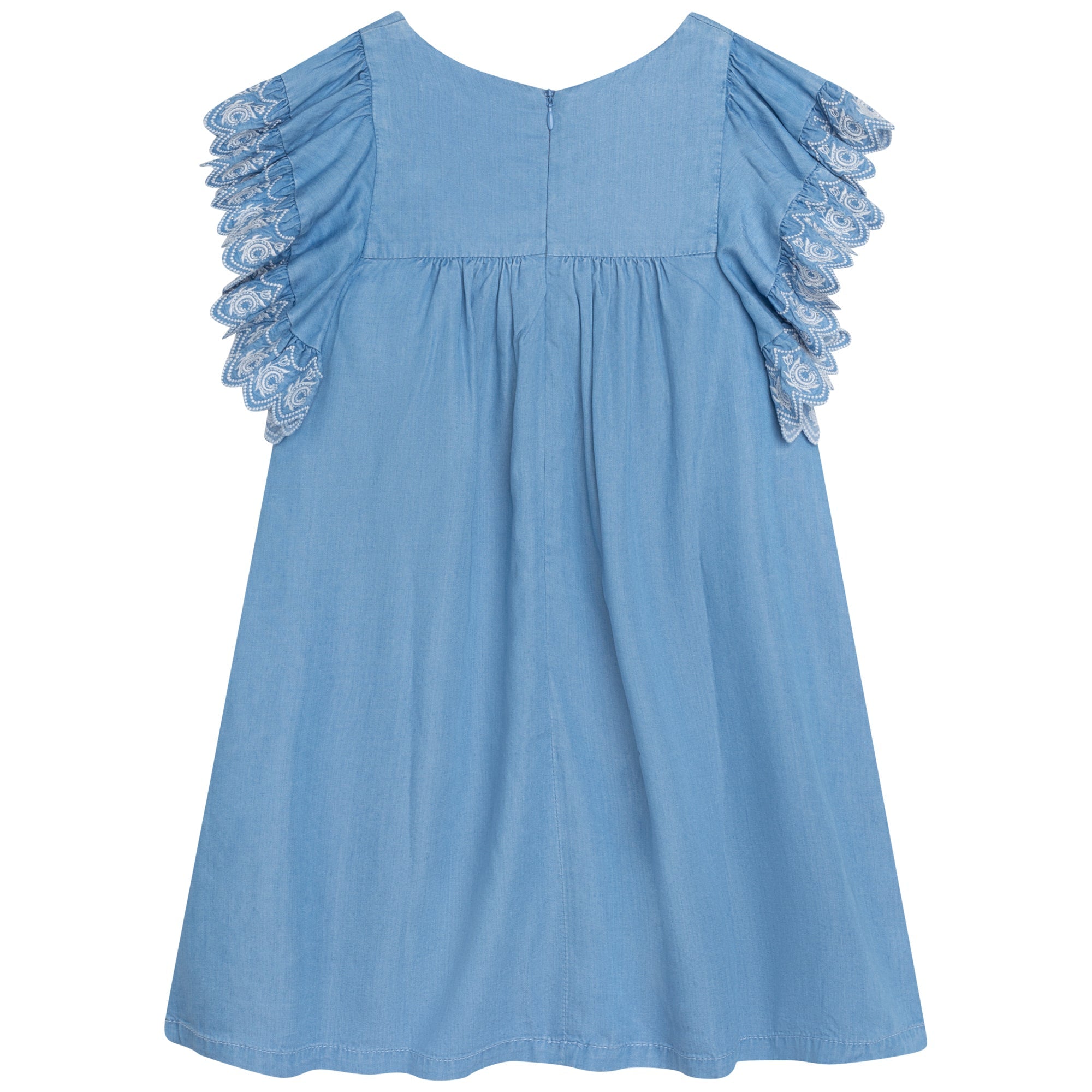 Large dress with embroidered sleeves and signature "C" - Denim Light