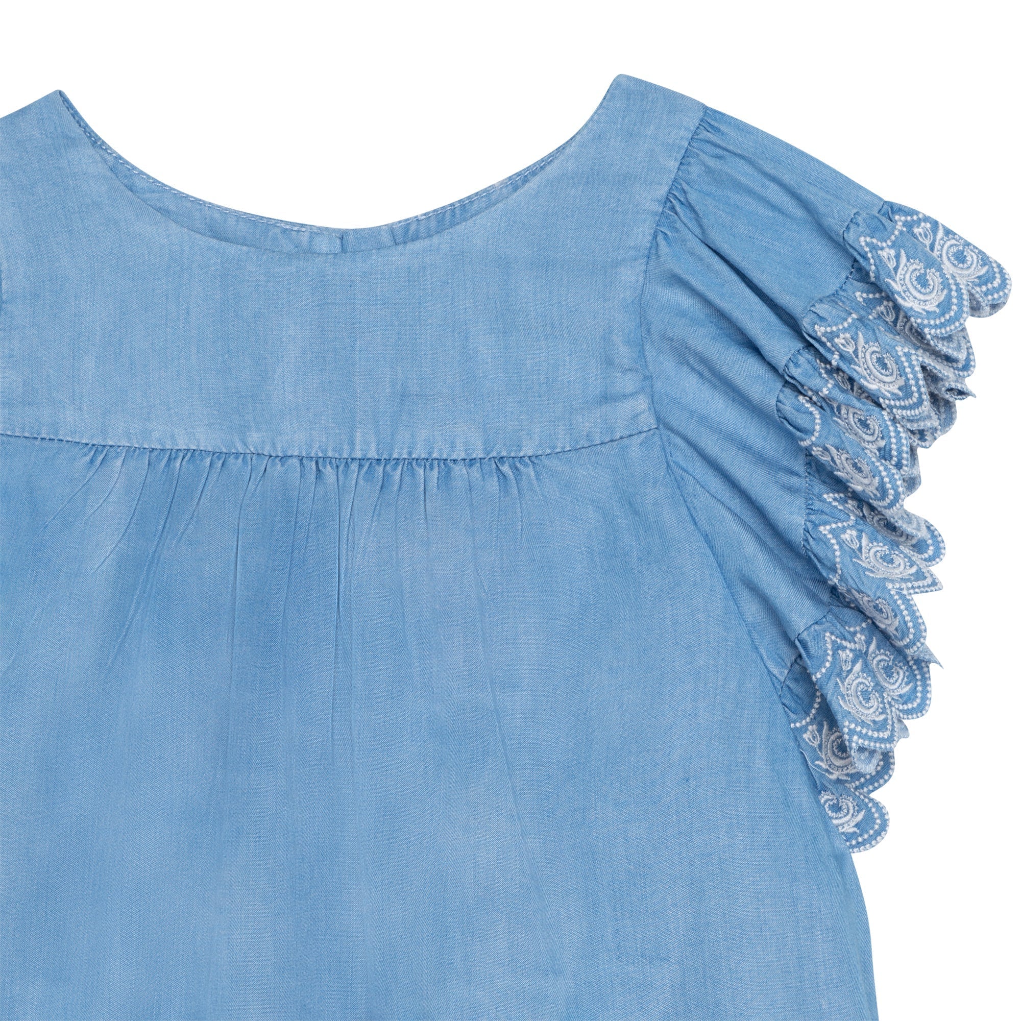 Large dress with embroidered sleeves and signature "C" - Denim Light