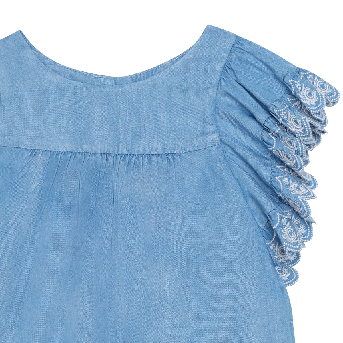 Robe larges manches brodées avec C - Denim Light