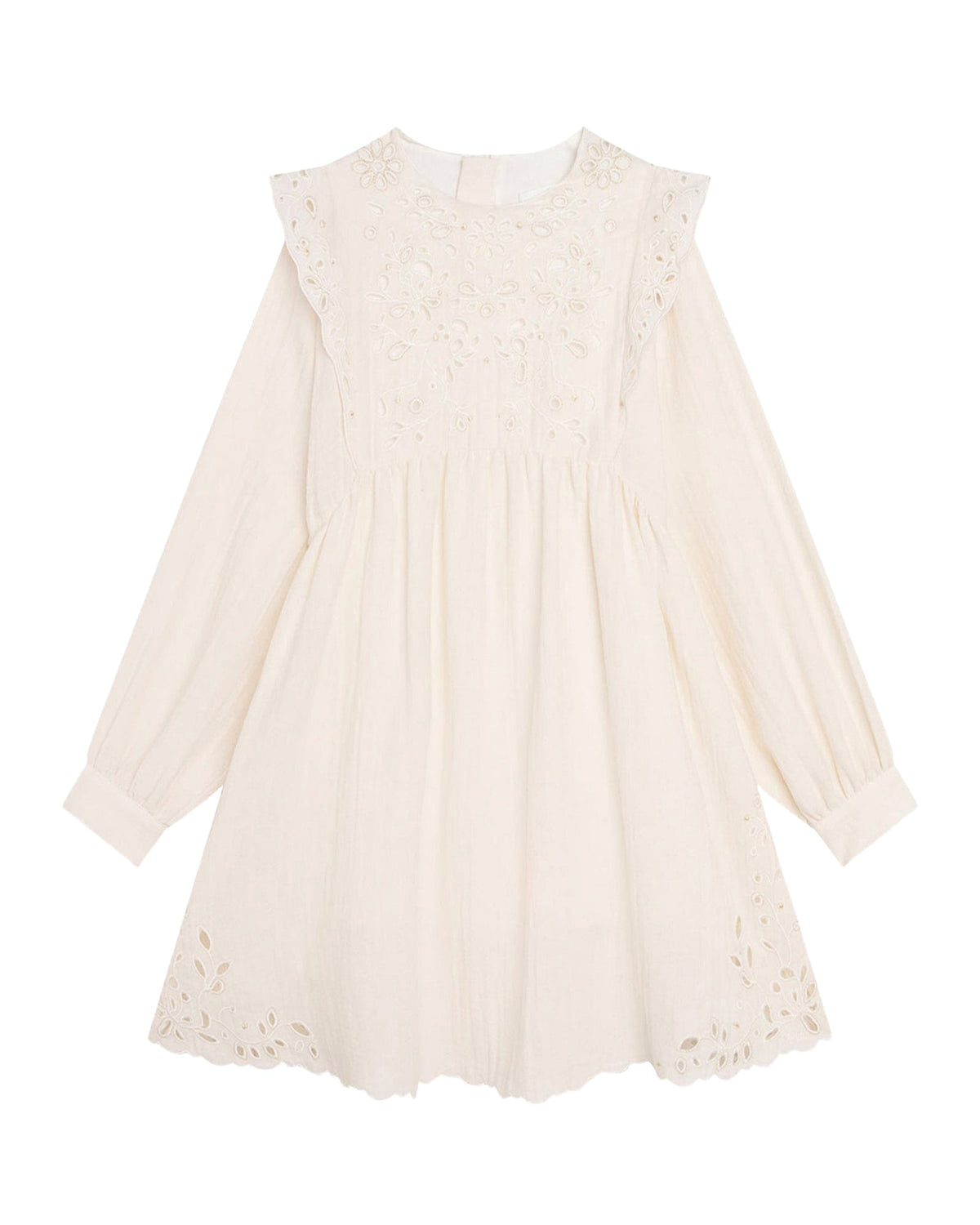 Robe à volants et broderie anglaise en coton - Craie