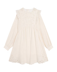 Cotton dress with ruffles and broderie anglaise - Craie