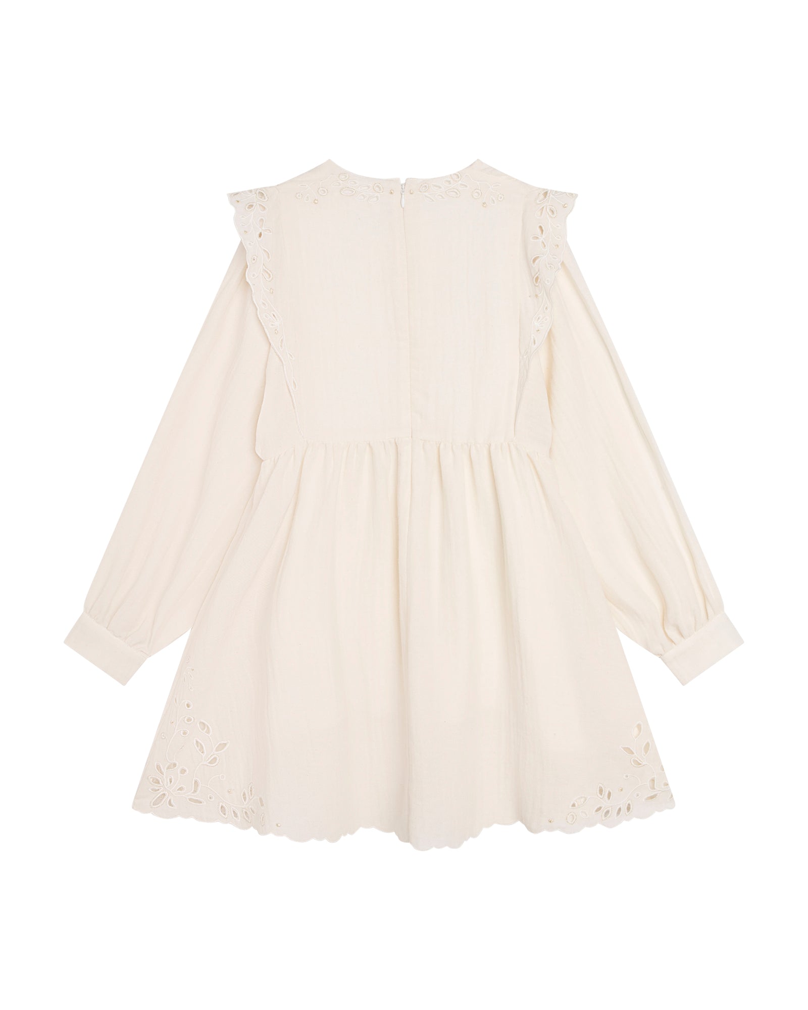 Cotton dress with ruffles and broderie anglaise - Craie