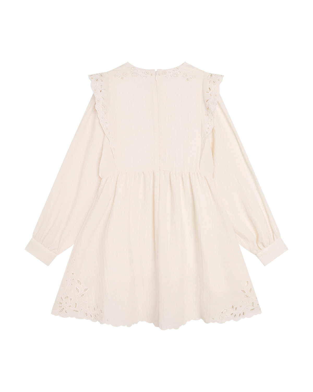 Robe à volants et broderie anglaise en coton - Craie