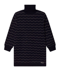 Long-sleeved knitted turtleneck dress - Bleu Amiral