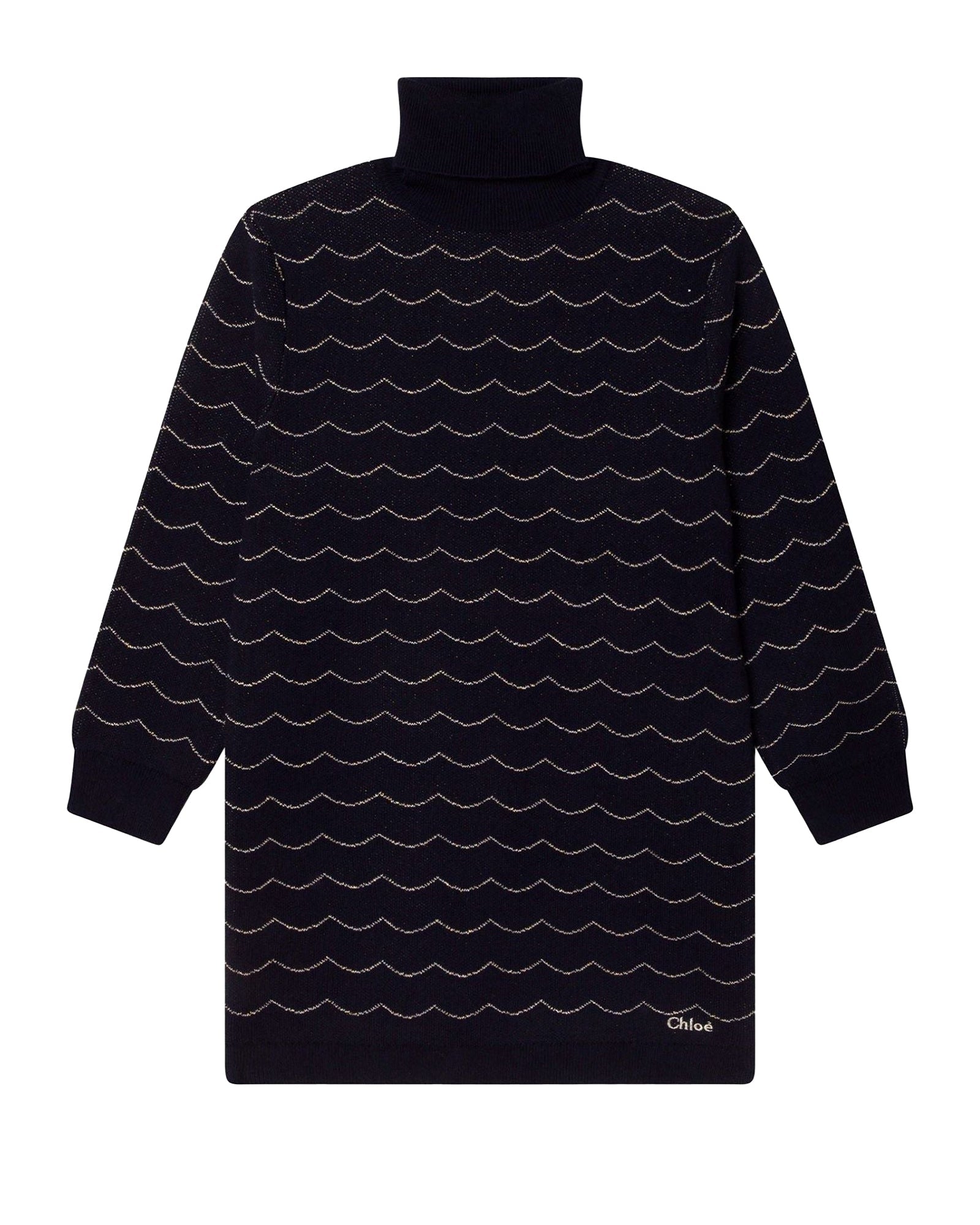 Long-sleeved knitted turtleneck dress - Bleu Amiral