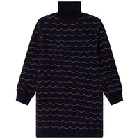 Long-sleeved knitted turtleneck dress - Bleu Amiral