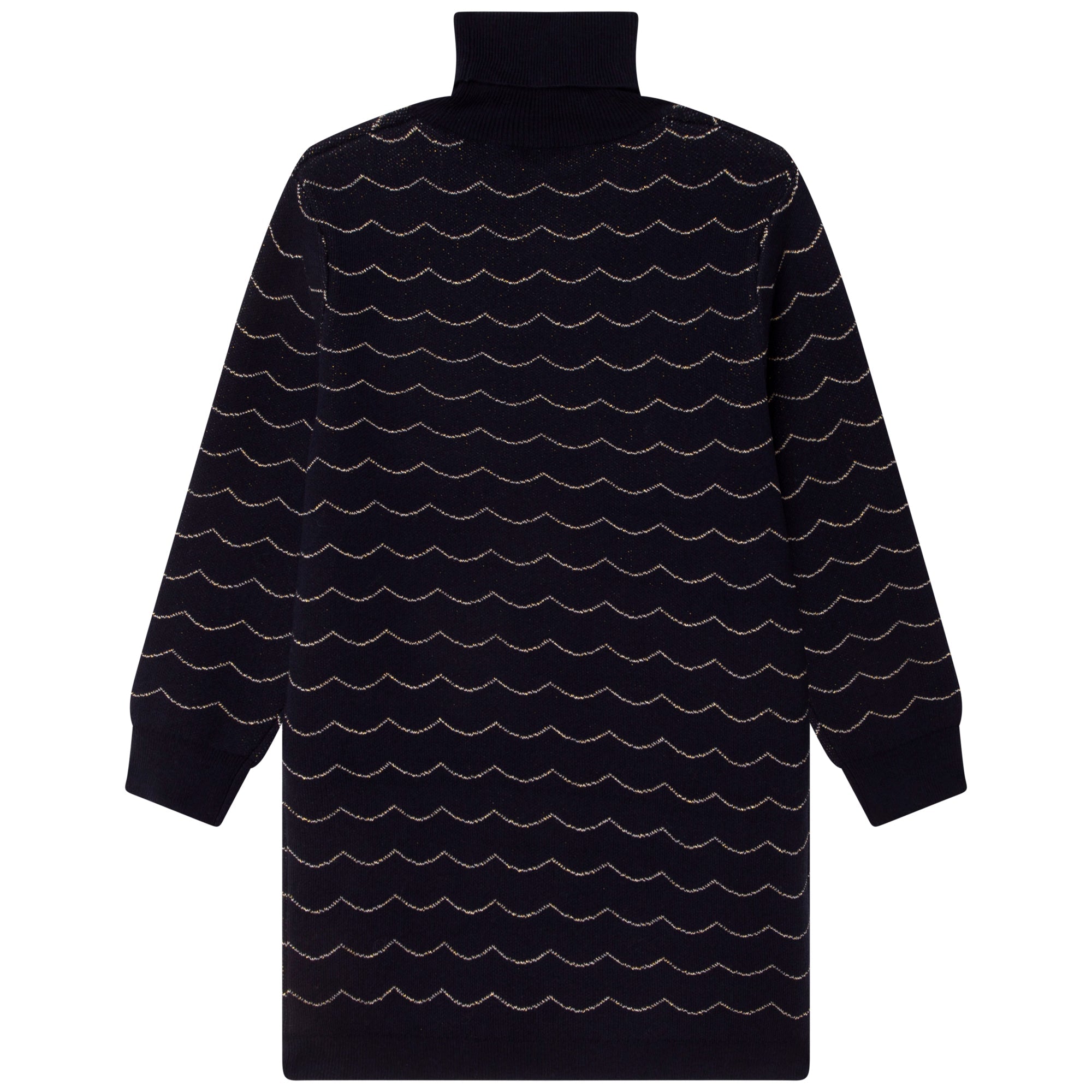 Long-sleeved knitted turtleneck dress - Bleu Amiral