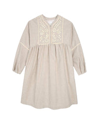 Embroidered cotton maxi dress - Beige Chiné