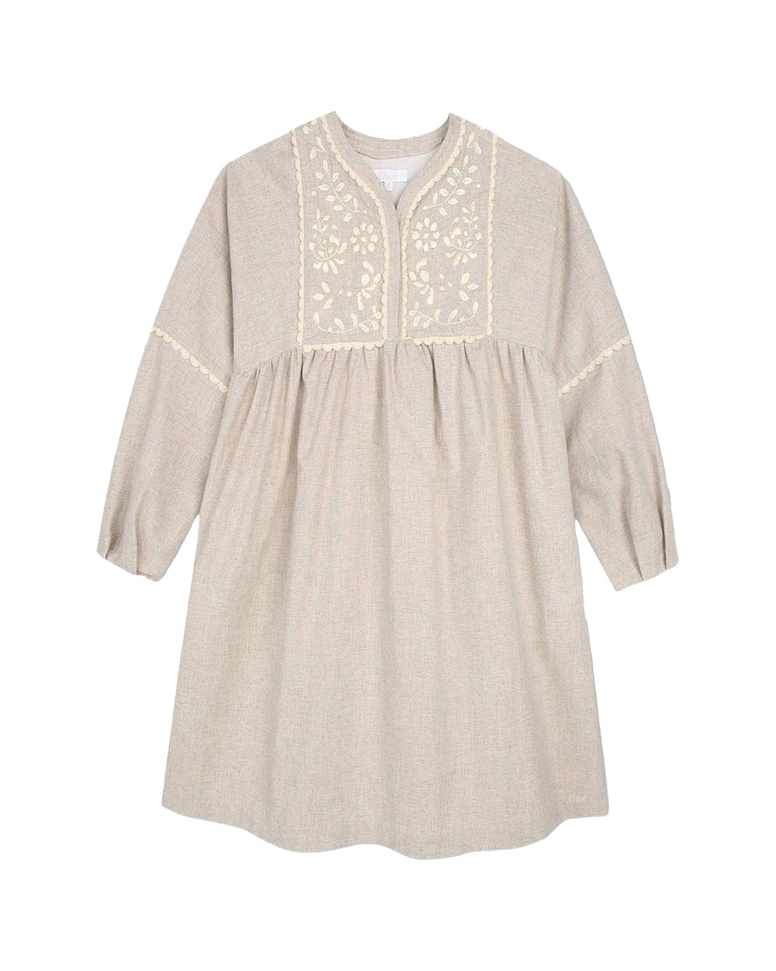 Embroidered cotton maxi dress - Beige Chiné