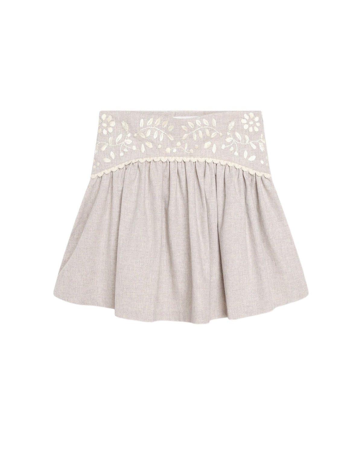 Jupe brodée en coton - Beige Chiné