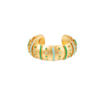 Manchette Gipsy dorée à l'or fin et émail - Vert & Turquoise