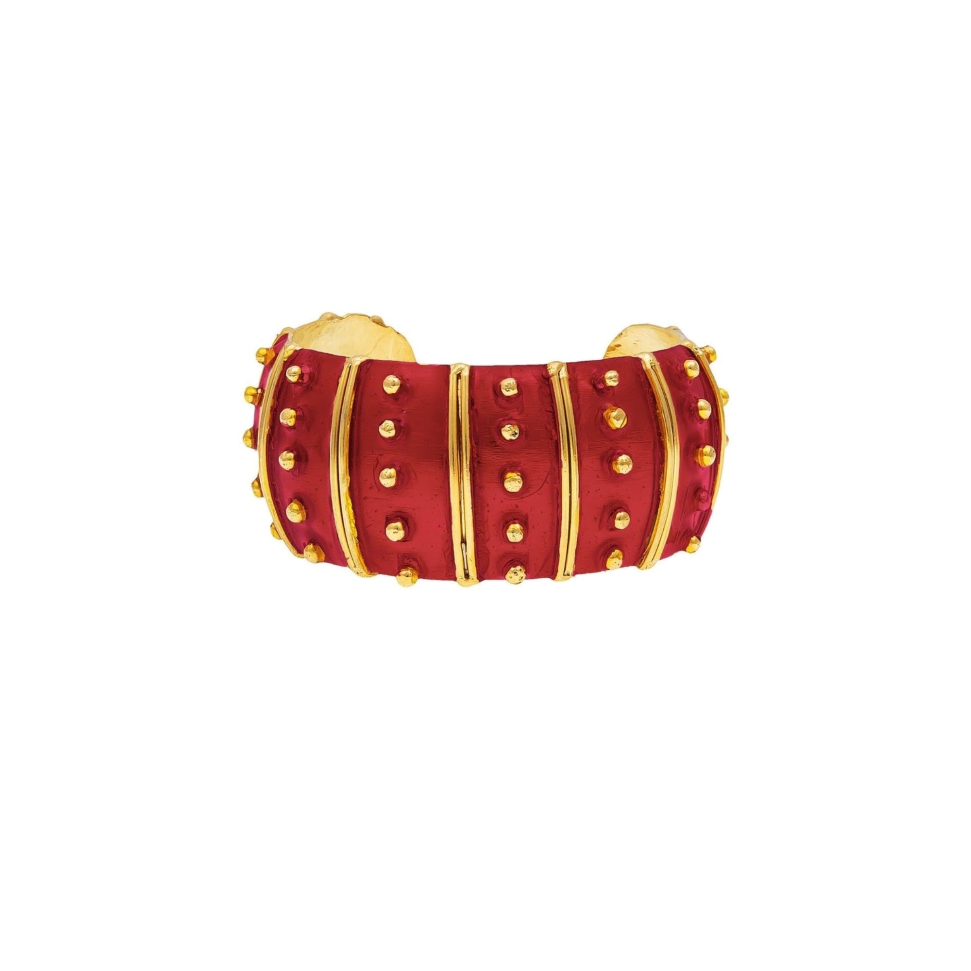 Manchette Gipsy M dorée à l'or fin et émail - Rouge