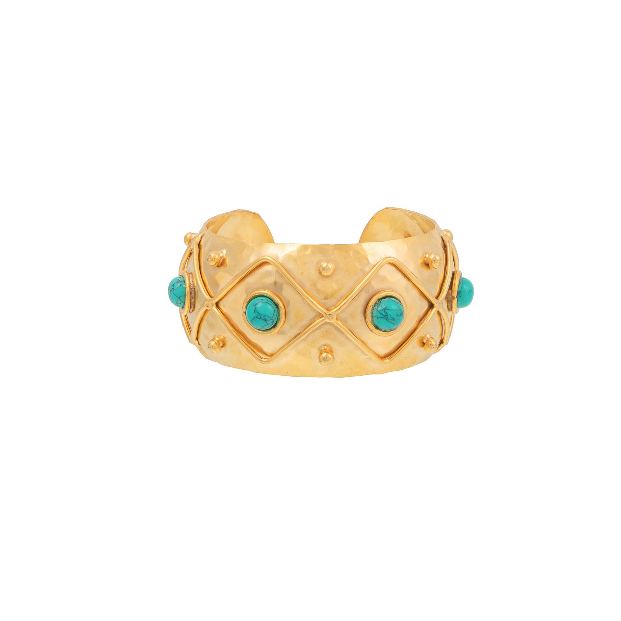 Manchette Gipsy dorée à l'or fin et Turquoise - Vert