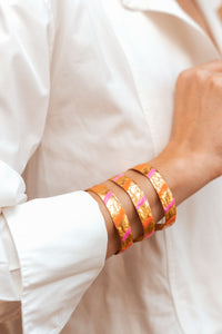 Manchette Bianca dorée à l'or fin et émail - Rose & Orange