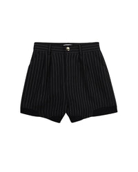 Short en lin & coton avec "rayure tennis" - Bleu Amiral