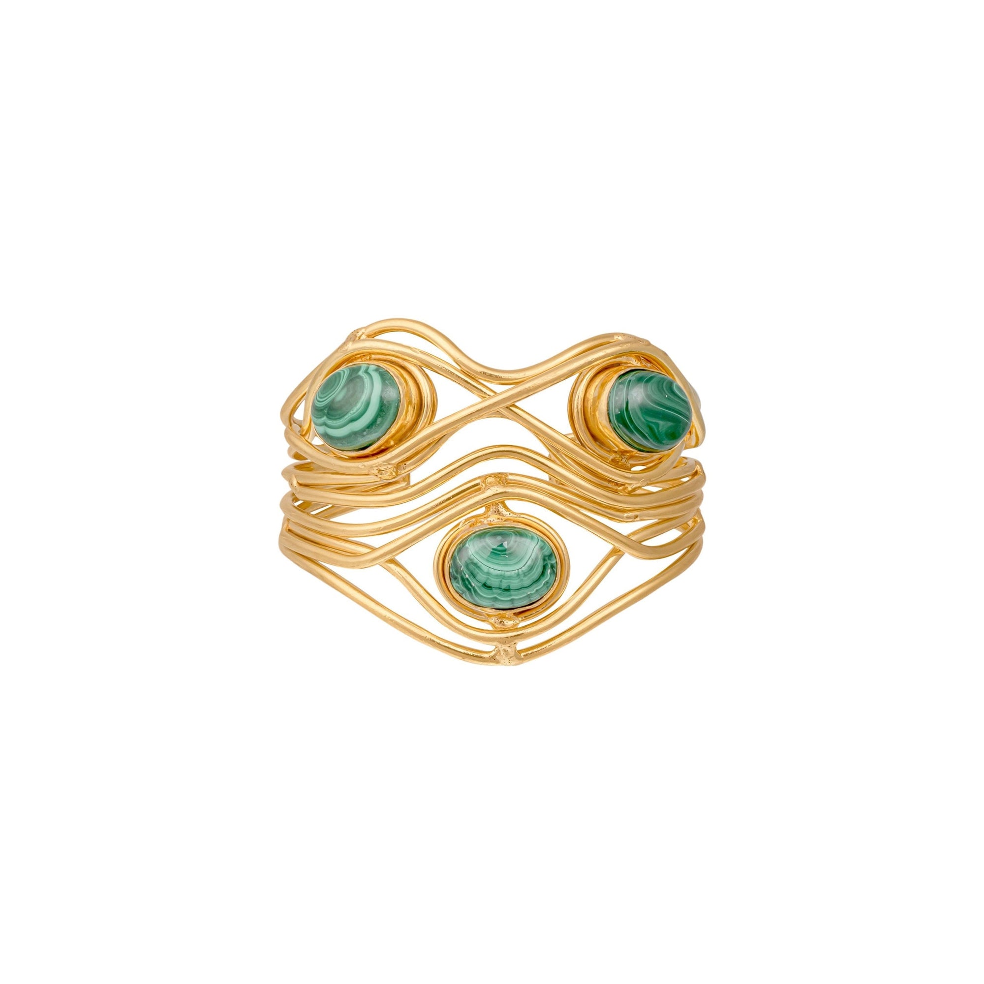 Manchette Flow dorée à l'or fin et Malachite - Vert