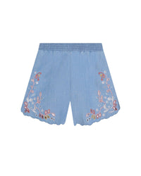 Short froncé à taille élastiquée - Chambray