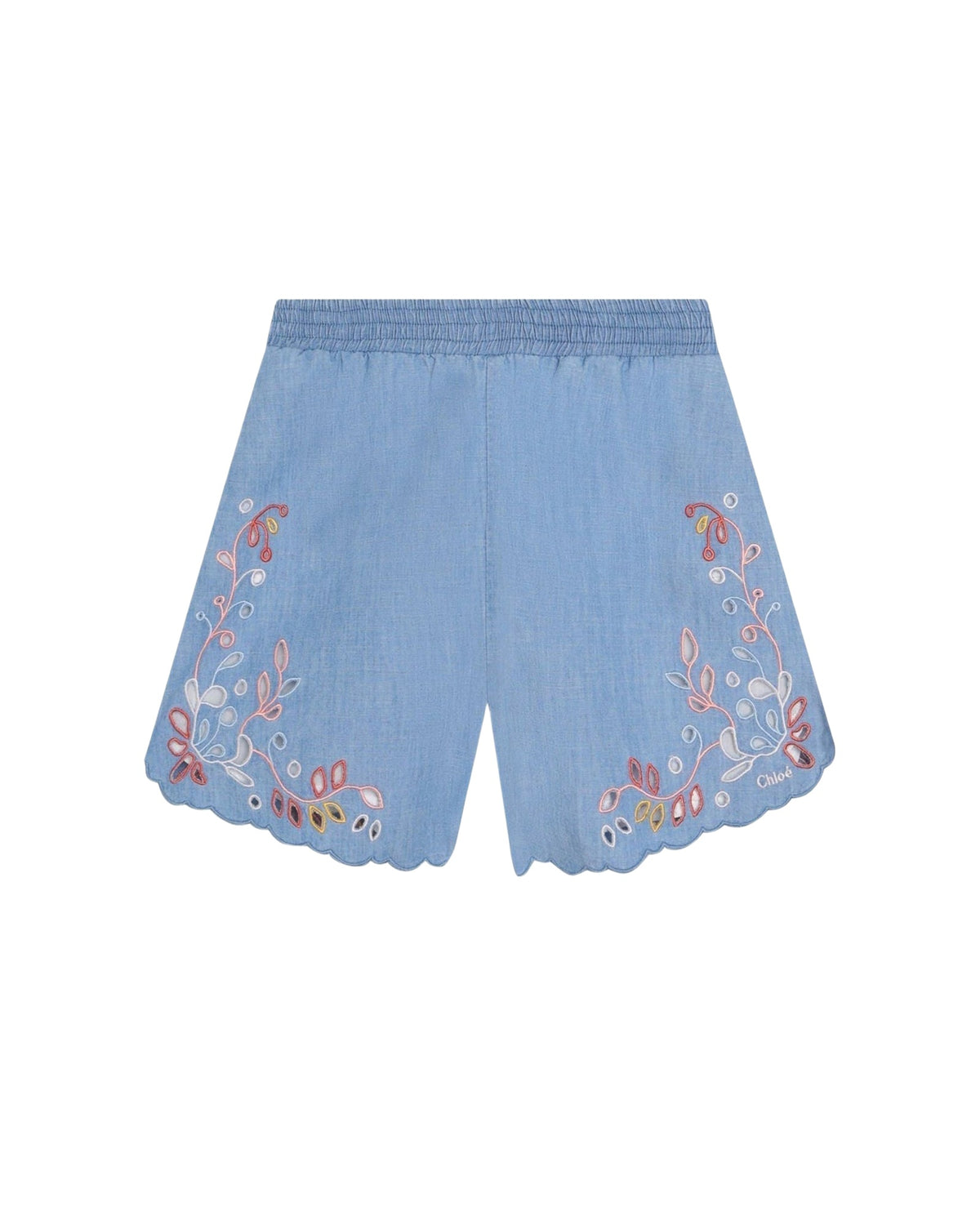 Short froncé à taille élastiquée - Chambray