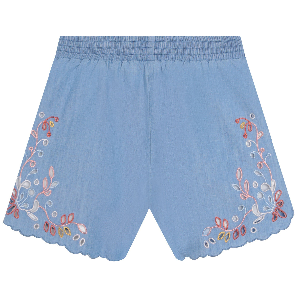 Short froncé à taille élastiquée - Chambray