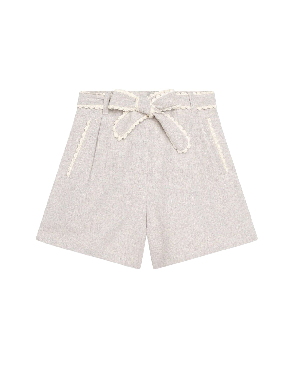 Short ceinturé en coton - Beige Chine