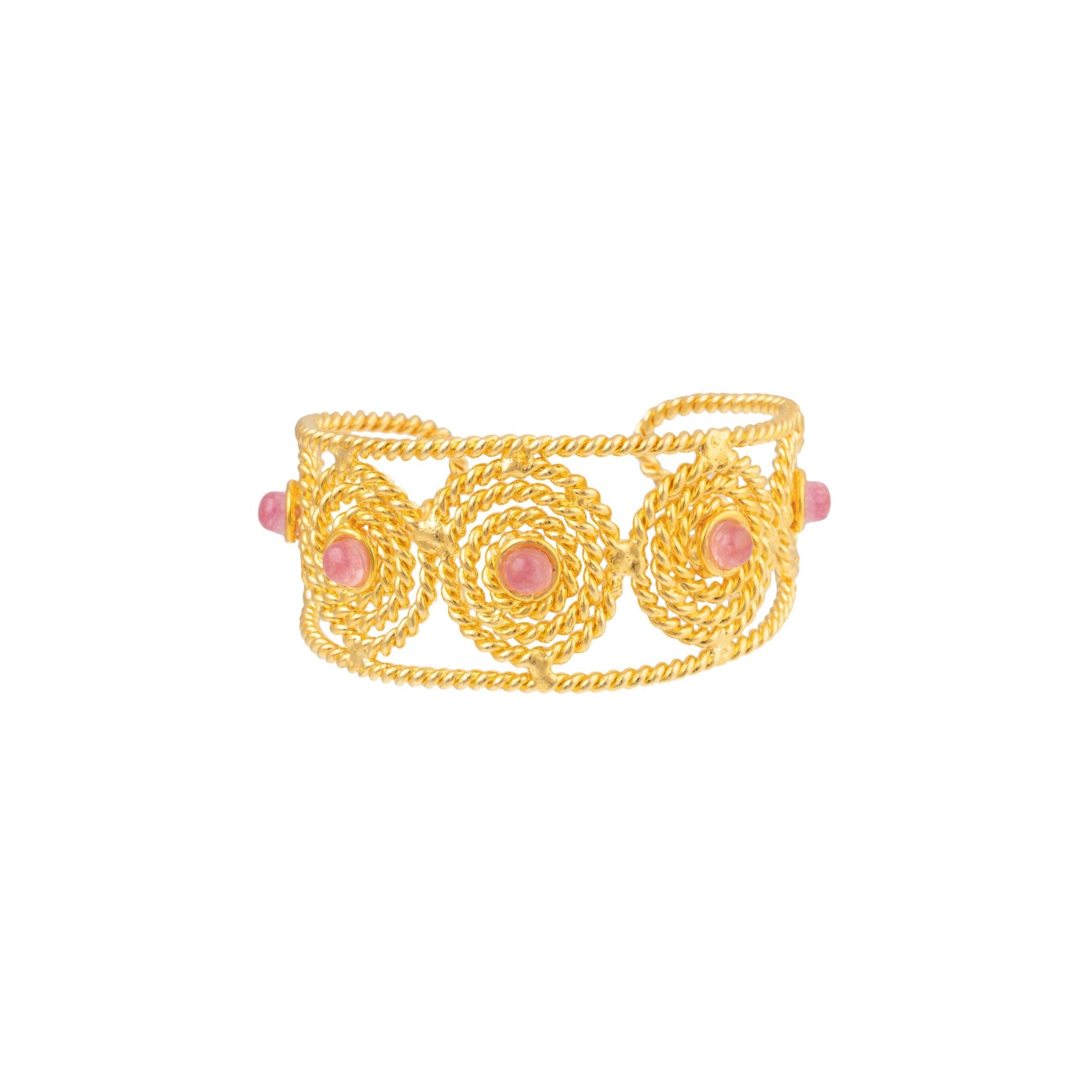 Manchette Spirale dorée à l'or fin et Jade - Rose