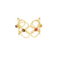 Manchette Arabesque dorée à l'or fin et multipierres - Multicolor