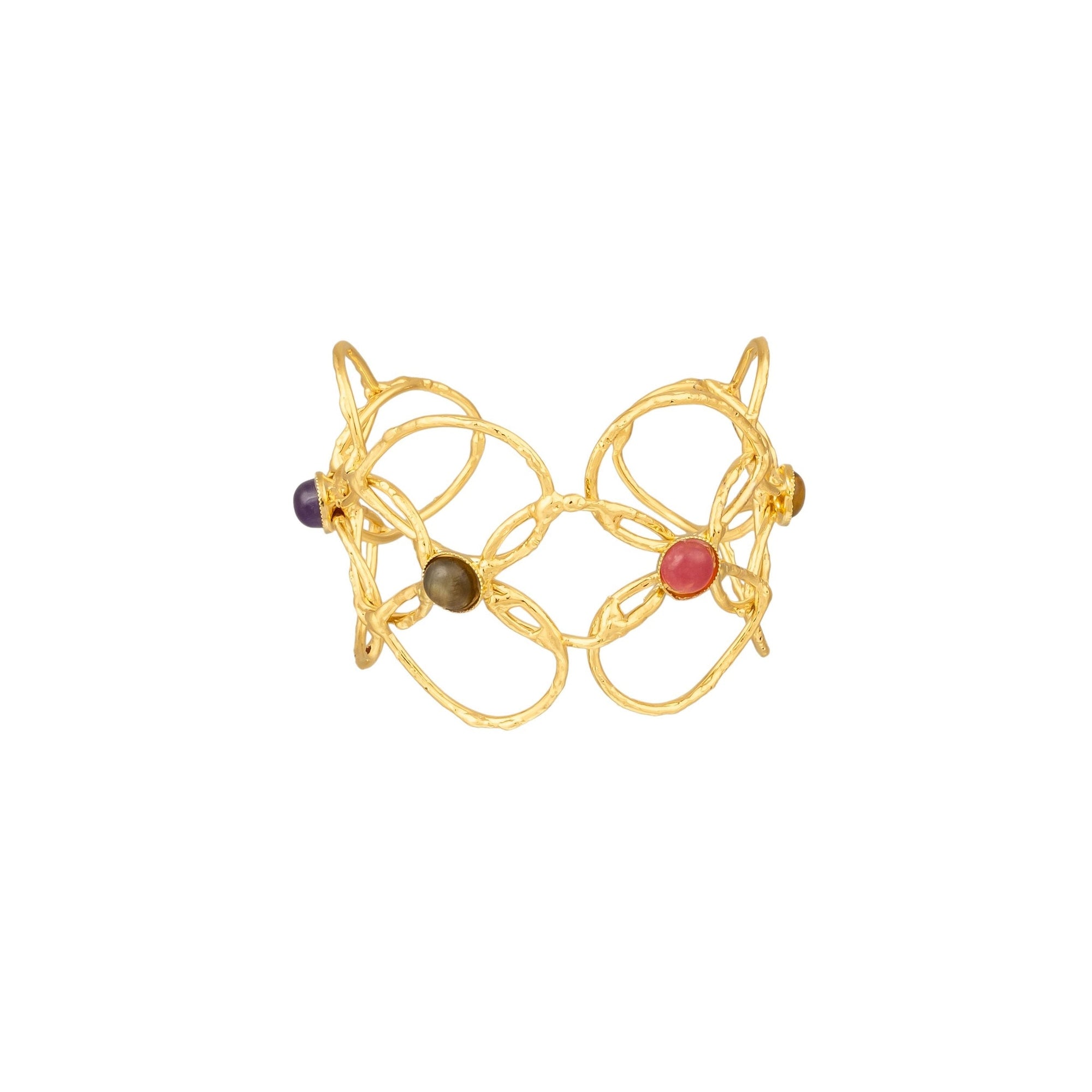 Manchette Arabesque dorée à l'or fin et multipierres - Multicolor