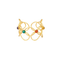 Manchette Arabesque dorée à l'or fin et multipierres - Multicolor