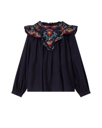 Blouse à broderie en coton - Bleu Amiral