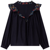 Blouse à broderie en coton - Bleu Amiral