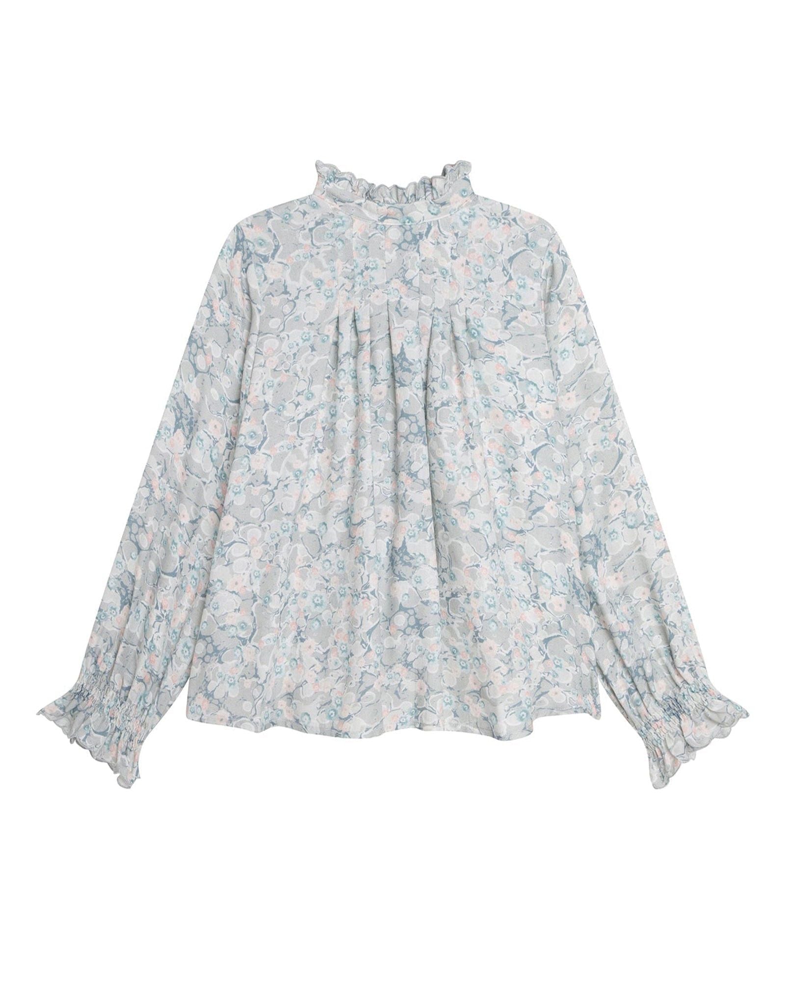 Wool blouse with marble print - Jade