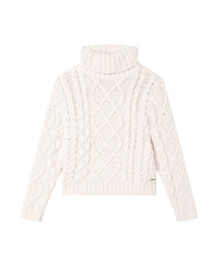 Pull col roulé en coton à motif torsades chinées - Craie