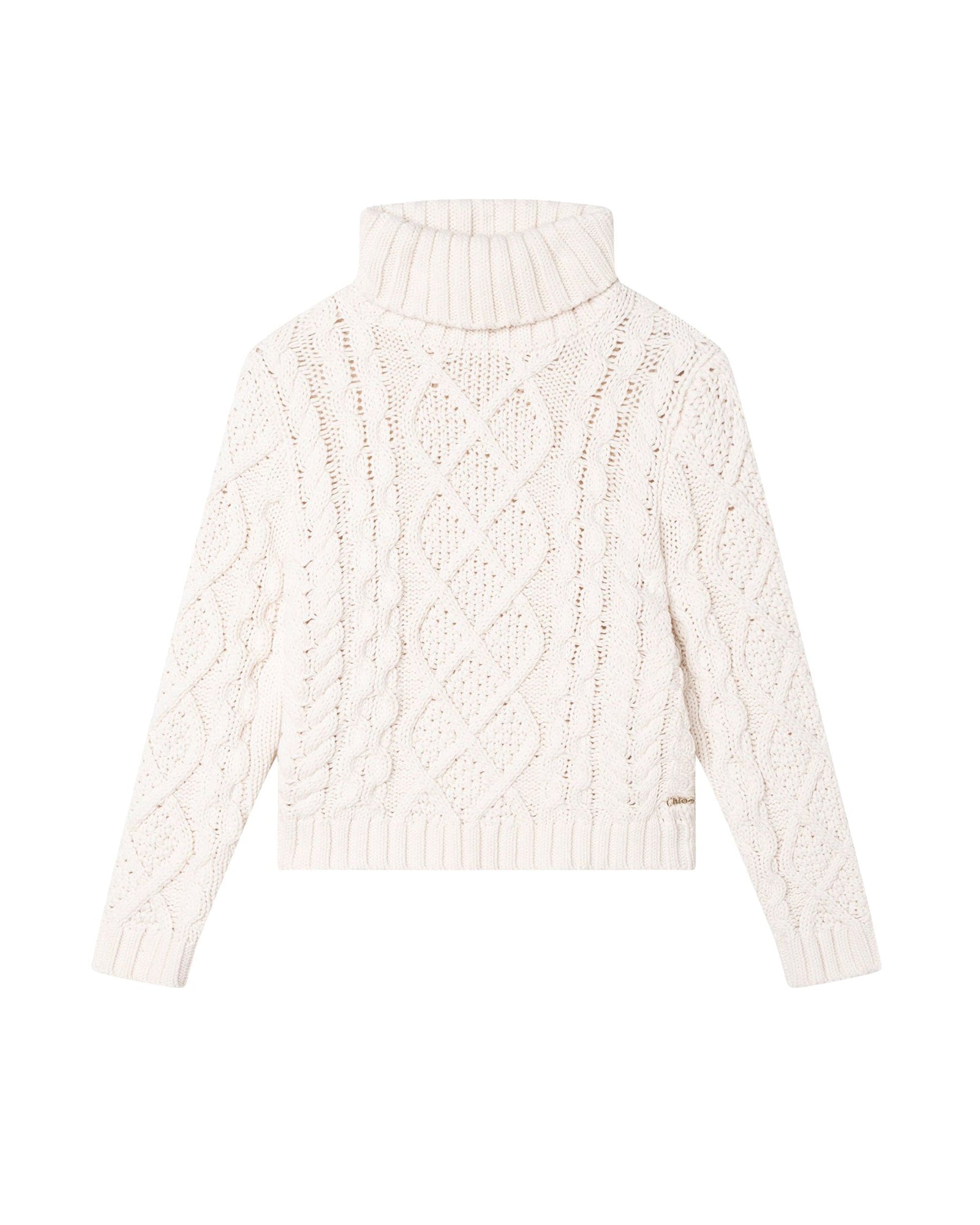Pull col roulé en coton à motif torsades chinées - Craie
