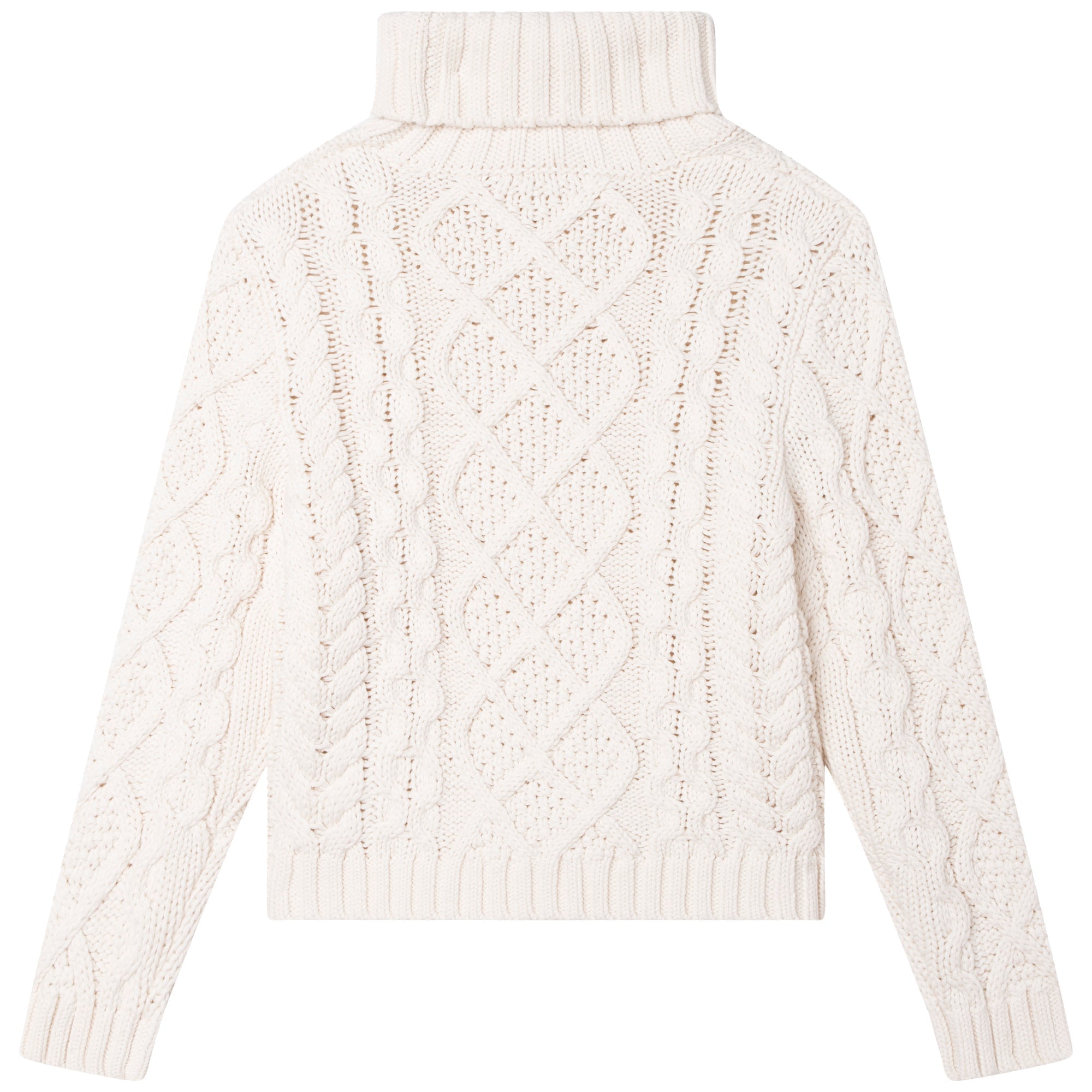 Pull col roulé en coton à motif torsades chinées - Craie