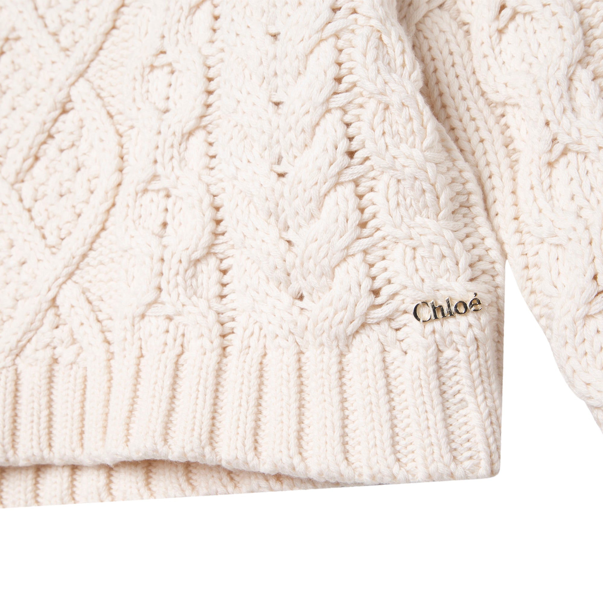 Pull col roulé en coton à motif torsades chinées - Craie